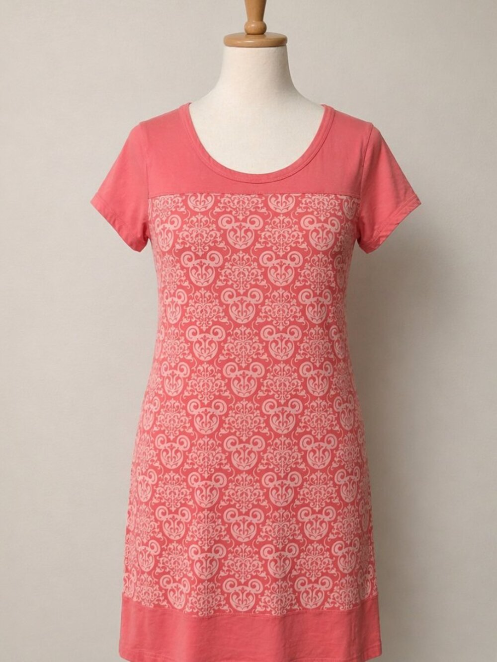 Disney Parks Coral Print T Shirt Dress XL Cotton Short Sleeve Casual Lounge